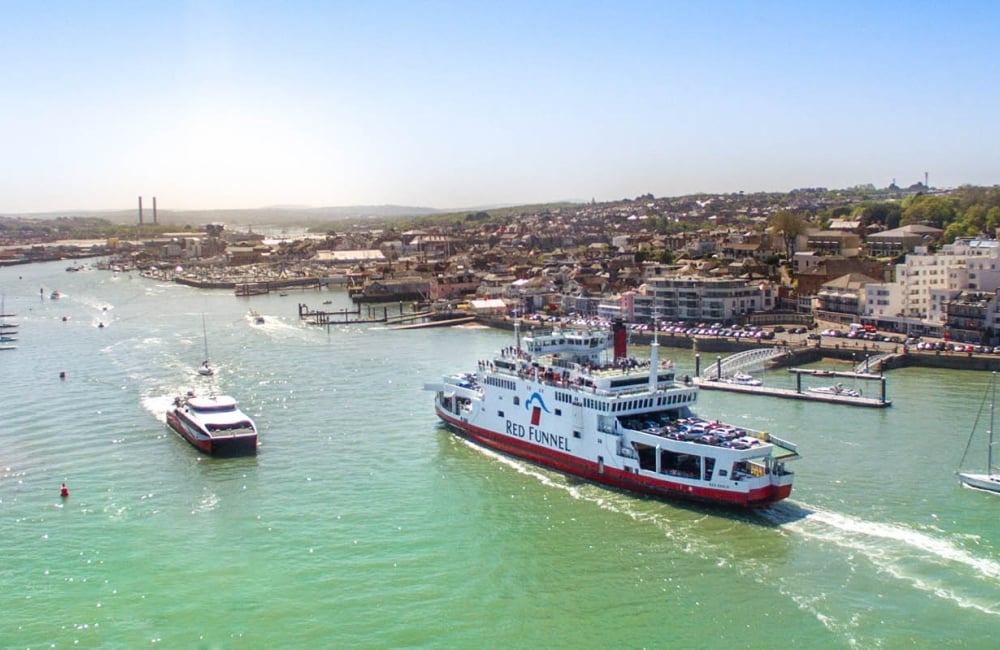 ferry and red jet