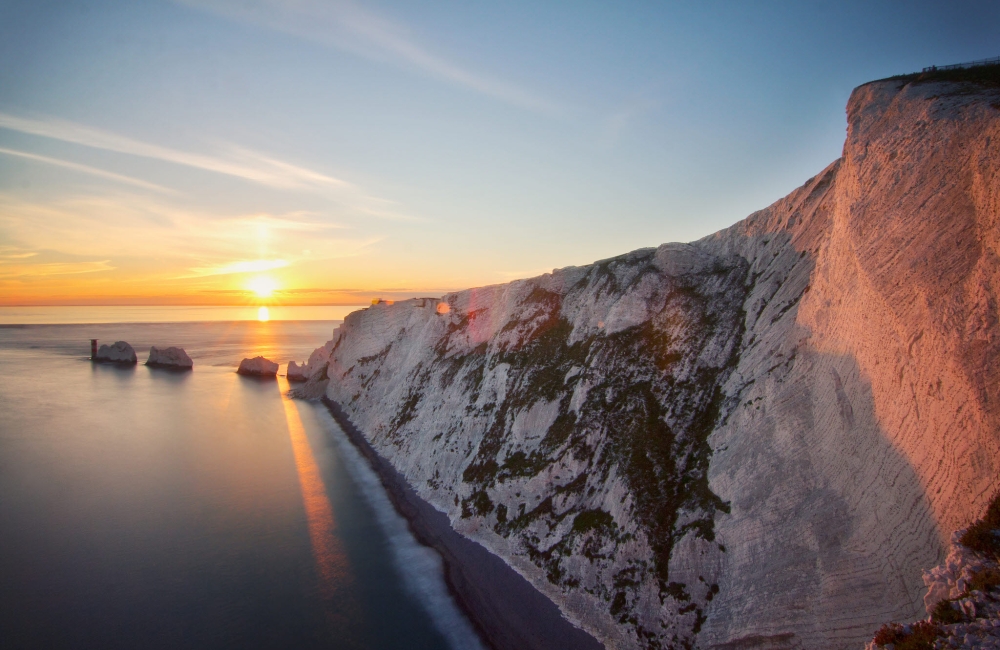 The Needles cliffs at sunset