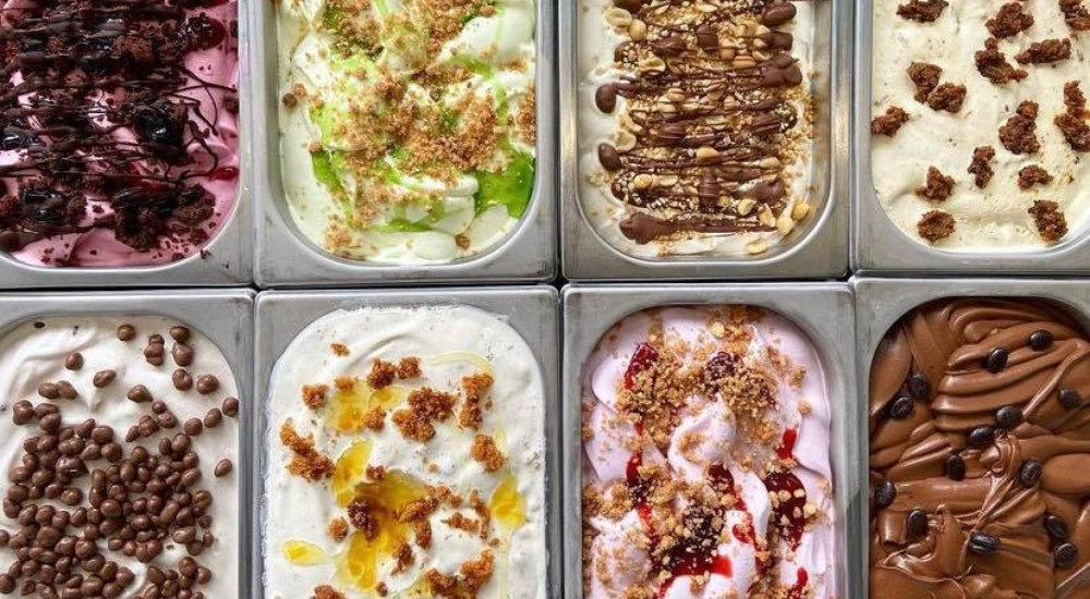 an overview of different flavour ice cream trays